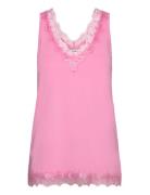 Rwbillie Sl Lace V-Neck Top Pink Rosemunde