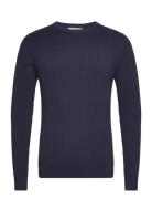 Slhberg Cable Crew Neck Noos Navy Selected Homme