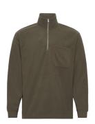 Slhrelaxgotler Fleece Half-Zip Sweat Khaki Selected Homme