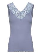 Silk Top Regular W/ Lace Blue Rosemunde