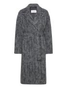 Boiled Wool Belted Wrap Coat Grey Calvin Klein