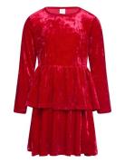 Dress Peplum Crushed Velvet Red Lindex
