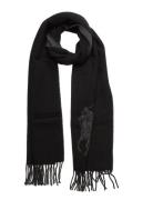 Big Pony Fringe Wool-Blend Scarf Black Polo Ralph Lauren