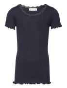 Silk T-Shirt W/ Lace Navy Rosemunde Kids