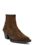 Bootie - Block Heel - With Zippe Brown ANGULUS