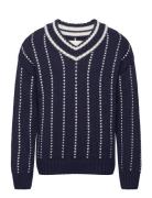 Pinstriped Collegiate V-Neck Navy GANT