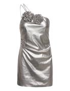 Asymmetrical Maxi Flower Dress Silver Mango