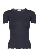 Silk T-Shirt W/ Lace Navy Rosemunde