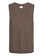 Viril Knit Rib V-Neck S/L Vest - Noos Khaki Vila