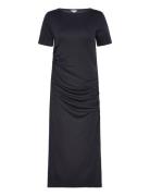 Slash Nk Rouched Midi Dress Ss Black Tommy Hilfiger