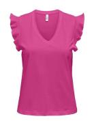 Onlmay S/S Frill V-Neck Top Box Jrs Pink ONLY