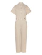 Denim Jumpsuit With Multi-Position Buttons Beige Mango