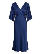 Juno V-Neck Satin Midi Dress Blue Malina