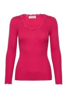 Rwbabette Ls U-Neck Lace T-Shirt Pink Rosemunde