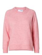 Slflulu Ls Knit O-Neck Noos Pink Selected Femme