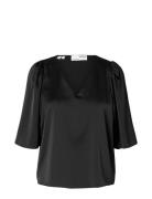 Slflena 2/4 V-Neck Top D2 Black Selected Femme