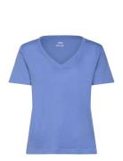 V-Neck Cotton T-Shirt Blue Mango