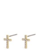 Clara Recycled Crystal Cross Earrings Gold Pilgrim