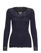 Organic T-Shirt W/ Lace Navy Rosemunde