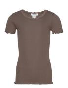 Silk T-Shirt W/ Lace Brown Rosemunde Kids