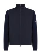 Mixed Media Sweater Zip Through Blue Tommy Hilfiger