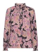 Print Pleated Georgette Tie-Neck Blouse Purple Lauren Ralph Lauren