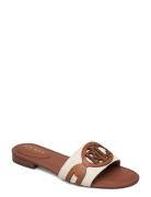 Alegra Canvas-Leather Slide Sandal Beige Lauren Ralph Lauren