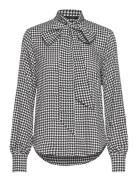 Houndstooth Crepe Tie-Neck Shirt Black Lauren Ralph Lauren