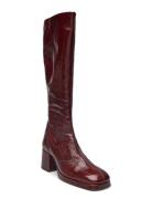 Donna Crinkle Brown Tall Boots Red MIISTA