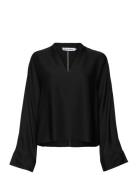 Nina V-Neck Silk Blouse Black Ahlvar Gallery