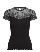 Rmwbea Lace Heartshape Ss Top Black RM By Rosemunde