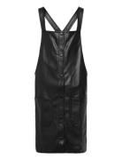 Leather-Effect Pinafore Dress Black Mango