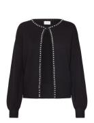 Vizafina L/S O-Neck Pearl Knit Cardigan Black Vila