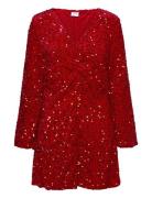 Vibarina Wide Sleeve Glitter Dress Red Vila