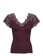 Beatha Silk Top W/Lace Burgundy Rosemunde