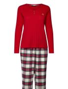 Lrl L/S Knit Henley Long Pant Pj Set Red Lauren Ralph Lauren Homewear