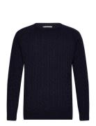 Lambswool Raglan Cable O-Neck Knit Navy Lindbergh