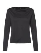 Long Sleeved Ruched Boat Neck Top Black Monki