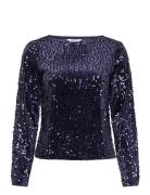 Sequin Trumpet Sleeve Top Navy Bubbleroom