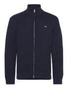 Textured Cotton Zip Cardigan Navy GANT