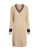 Varsity Cable V-Nk Swt Dress Ls Beige Tommy Hilfiger