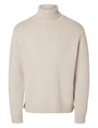 Slhcody Ls Knit Relaxed Roll Neck Cream Selected Homme