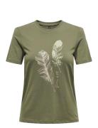Onlkita Life Reg S/S Feathers Top Jrs Khaki ONLY