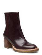 Bootie - Block Heel - With Zippe Brown ANGULUS