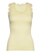 Rwbabette Silk Sl U-Neck Lace Top Yellow Rosemunde