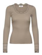 Rwbenita Ls O-Neck Lace T-Shirt Khaki Rosemunde