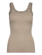 Silk Top W/ Lace Khaki Rosemunde