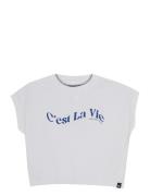 T-Shirt Wide Cropped White Indian Blue Jeans