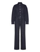 Rinse-Wash Denim Jumpsuit With Belt Blue Mango