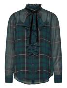 Plaid Ruffle-Trim Georgette Blouse Green Lauren Ralph Lauren